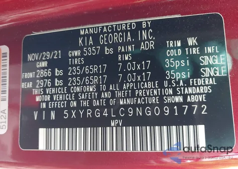 2022 Kia Sorento Lx from USA, damaged, VIN 5XYRG4LC9NG091772